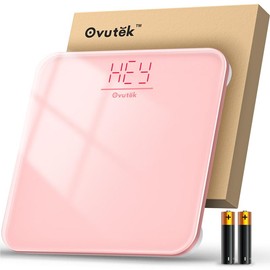 OVUTEK Bathroom Scale for Body Weight, Highly Accurate Digital Weighing Machine for People, Upgraded Batteries Included, Compact Size, LED Display, High Standards Sturdy Tempered Glass, 400lb, Pink:_Pink