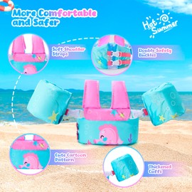 Nemone Toddler Swim Vest for 22-70 lbs Kids Floaties Swim Jacket with Arm Water Wings for Girls Boys 1 2 3 4 5 6 7 Years Old Beach Pool 20 30 40 50 60 66 Pounds Puddle Jumper