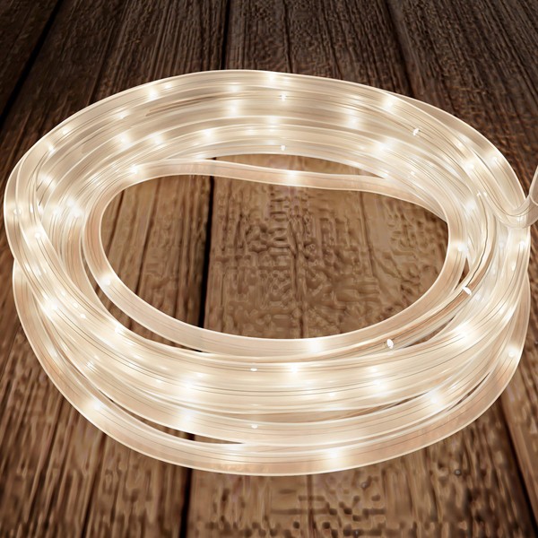 Pure Garden 50-LG1009 Outdoor Rope Solar Powered Cable String 100 LED Lights with 8 Modes for Patio, Backyard Garden, Events (Warm White)