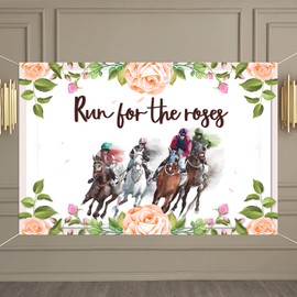 Run for the Roses Backdrop Banner Decor White – Rose Flower Kentucky Derby Party Theme Decorations for Horse Racing Supplies