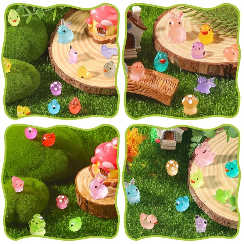 XIMISHOP 113PCS Mini Luminous Resin Animals，Coloful Cute Mini Resin Animals