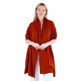 Manio Cashmere 100% Cashmere Knitted Wrap Shawl Extra Large Scarf Stole (Rust)