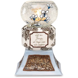 Pavilion Gift Company Mother-5.5" Holiday Tealight Holder, Blue and Brown