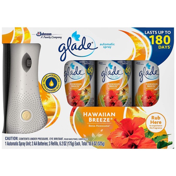 Glade Automatic Spray Hawaiian Breeze 1 Automatic Spray Unit; 2 AA Batteries; 3 Refills, 6.2 oz Each, Total: 18.6 oz