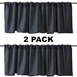 Jola's House 2 Pack Burlap Window Curtain Valances Farmhouse Style Window Treatment Decor Curtains Rod Pocket Valances for Kitchen/Living Room 16" x 56" (Blue)