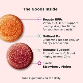 OLLY Teen Girl Multi Gummy, Healthy Skin and Immune Support,* Essential Vitamins, Biotin, Zinc, Chewable Multivitamin, Strawberry Melon Flavored, 50 D