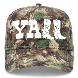 Yall Cowboy Boots Vintage Trucker Hat | 4th of July USA America Party | Premium Snapback Baseball Hat for Men & Women (US, Alpha, One Size, Camo)