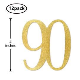 Gold Glitter 90th Birthday Centerpiece Sticks, 12-Pack Number 90 Table Topper Anniversary Party Decorations