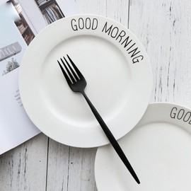 YBK Tech 8 inch Plate Euro Style Ceramic Breakfast Plate Hand-painted Saying Pattern Design (Good morning)