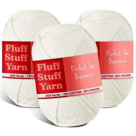Soft Yarn – Crochet & Knitting Yarn, Beginner Yarn with Easy-to-See Stitches, 3 Pack of 250 Yds Amigurumi Yarn, Cotton-Nylon Blend Tshirt Yarn, Worsted Weight Yarn 4, Winter White