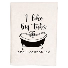 Moonlight Makers Decorative Hand Towel, Waffle Weave, Soft Absorbent Cotton, Gift Idea, Home Bathroom/Kitchen Decor, Dish Cloth, Funny Design, Multi-Purchase Discounts (I Like Big Tubs & I Cannot Lie)