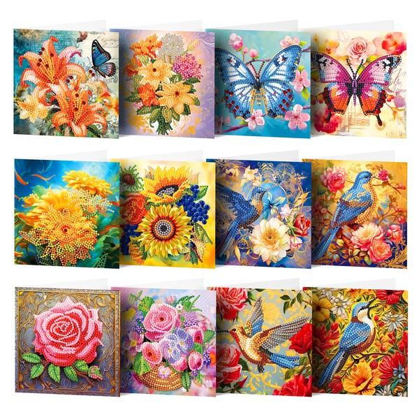 pigpigboss pigpigboss 12 Packs Flower Butterfly Diamond Painting Greeting Card