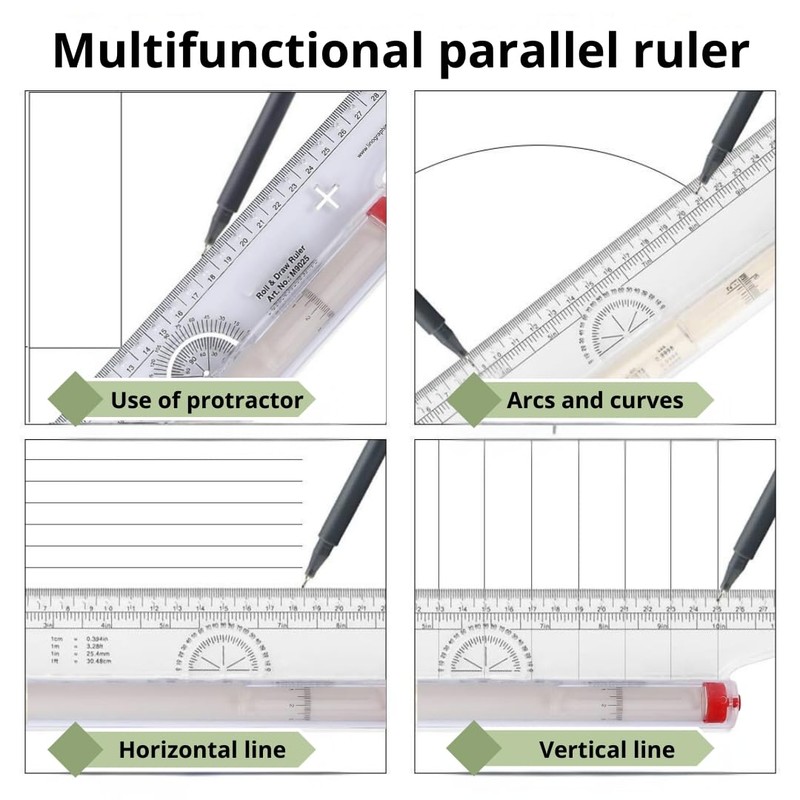 Rolling Ruler – 30 Centimeter Transparent Parallel Rolling Ruler for