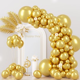 Voircoloria 130pcs Metallic Gold Balloons Different Sizes 18" 12" 10" 5" Party Latex Balloons for Birthday Graduation Baby Shower Wedding Anniversary New Year Party Decorations