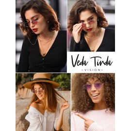 Veda Tinda Vision Purple Womens Oval Sunglasses with Chain Polarized 90s Rave Sunglasses Retro Festival Sunglasses UV Protection