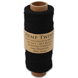 Hemptopia Hemp Twine Spool - 225 Feet of 1mm 100% Hemp Twine Natural Bead Cord in Your Choice of Color (Black) - 20lb Test Strength - Perfect for Jewelry Making and Arts and Crafts