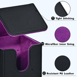 ZLCA Card Deck Box for MTG, Yugioh Deck Case Holds 100+ Single Sleeved Cards, PU Leather Magnetic Storage Box Fits for CCG TCG Sport Card (Black& Purple)