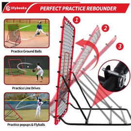 Baseball Rebounder Net, 48" x 52" Baseball & Softball Rebound Net with 3 Adjustable Angles - Pitch Back Rebound Net - Bounce Back Return Net - Fielding Trainer with Carry Bag