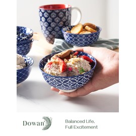 DOWAN Small Dessert Bowls Set of 6, Ice Cream Bowls 10 OZ, 4.5 Inch Ceramic Cereal Bowls for Fruit, Snack, Bouillon Cups for Dipping, Side Dishes, Sauce, Microwave and Oven Safe, Dishwasher