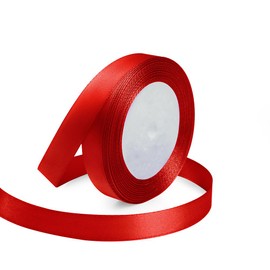 KMER LIFE 5/8 Inches x 25 Yards Red Satin Ribbon Solid Fabric Ribbons for Crafts, Wedding Decor, DIY Hair Accessories, Sewing, Gift Package Wrapping, Valentine's Day Bouquet and More