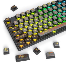 Owpkeenthy Pudding PBT Keycaps, Transparent Shine Through Keycaps with Punk Style,Characters are Opaque,120- Keys ASA Profile MX Switches Mechanical Gaming Keyboards(Orange)