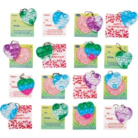 Highlights for Children Pop-It Tarjetas de San Valentín para niños Intercambio de aula, paquete de 24 tarjetas de rompecabezas para el día de San Valentín con llavero en forma de corazón juguetes para