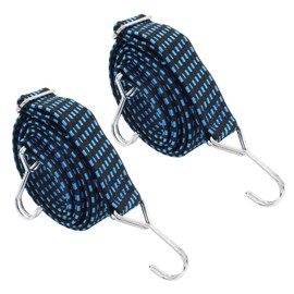 HARSKIYER 2 Pack Adjustable Flat Bungee Cords with Hooks, Heavy Duty Latex Straps with Length Adjustment Metal Buckle Luggage Elastic Rope for Cargo Camping RV Hand Carts, Blue