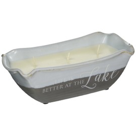 Pavilion Gift Company Plain Love Lives Here-Life is Better at The Lake 3 Wick Ceramic Tranquility Scented Candle, White, Black