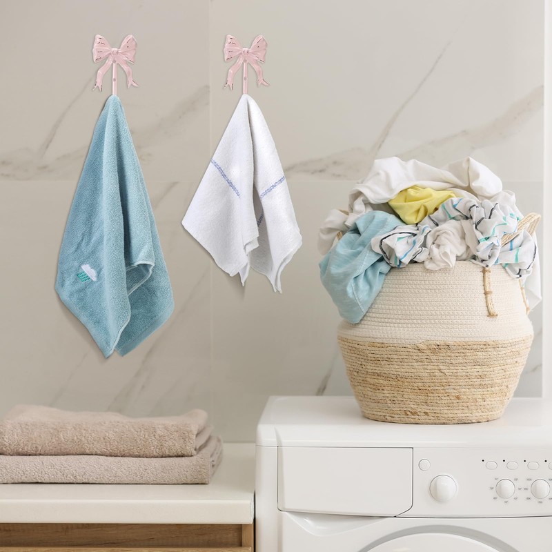 CroBlissful 2 Pcs Coquette Iron Pink Bow Hook Home Decorative