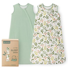 Yoofoss Rayon Made from Bamboo Baby Sleep Sack 0-6 Months TOG 0.5 Baby Wearable Blanket, Super Soft Infant Toddler Sleeping Sack 2-Way Zipper, Green&Flower