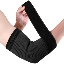 Elbow Support for Men and Women, 1 Piece, Compression Elbow Bandage, Adjustable Elbow Support for Left and Right Hand, Tennis Elbow, Golf Elbow, Arthritis, Tendinitis (Black, L)