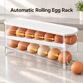 Automatic Rolling Egg Storage Box – Refrigerator Egg Organizer Rack for Kitchen Fridge Door and Space-Saving Food Storage