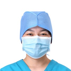 Case of 1000 Counts Disposable Working Caps Unisex Blue Surgical Scrub Dental Cap with Adjustable Tie Back
