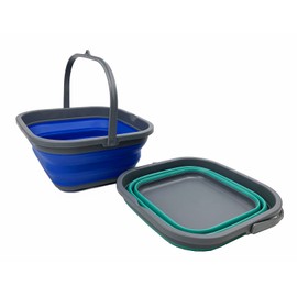 SAMMART 5.5L Set of 2 Collapsible Square Handy Bucket/Foldable SquareWater Pail/Portable Tub with Handle. (Purplish Blue + Turquoise Blue)