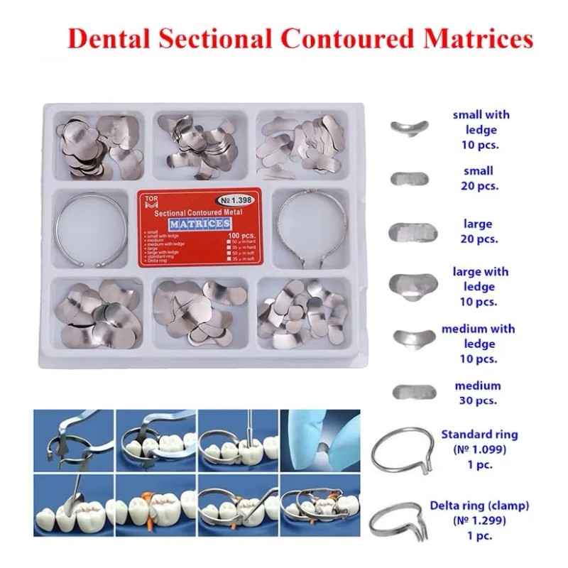 Banda Matriz Dental Contorneadas 100 Pzs Anillos Kit