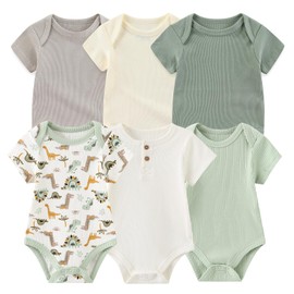 Ruliby Baby Boy Bodysuit Ribbed Short Sleeve Romper Infant Girl Clothes Set 0-3 Month