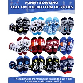 Patelai 12 Pairs Funny Bowling Socks for Men Novelty Bowling Gifts Crew Socks for Male Bowlers Lovers