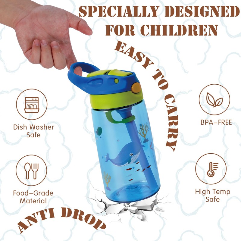 SENBSLAN Kids Water Bottles With Straw,480ml Toddler Drinks Bottle for