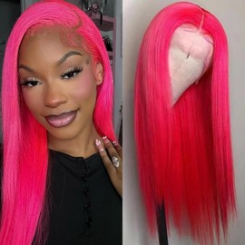 Savanna Hair Wig Hot Pink Lace Frontal Wigs 13X3 Long Straight Glueless Pre Plucked Women Party