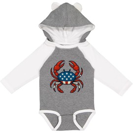 inktastic USA Patriotic Crab Long Sleeve Creeper 12 Months Granite & White W Ears 45a9a