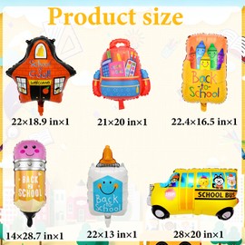 6 Pcs Back to School Balloons with Bus, Bag, Crayon Box and Pencil Balloons for First Day of School Decorations, kindergarten Classroom Party Supplies Backdrop Decor