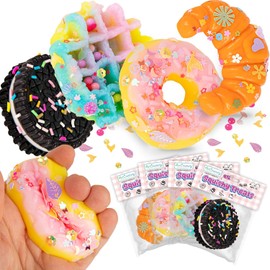 ArtCreativity Squishy Treats Fidget Toys para niños y adultos, paquete de 4 unidades, postre blando súper suave, incluye galletas sándwich, dona, croissant y waffle, juguetes para apretar para aliviar el estrés y la ansiedad
