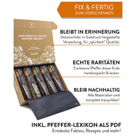 TIMBER TASTE® Pepper Gift Set for Men and Women - 5 Exquisite Peppers from Around the World as a Special Gift for Adults & Pepper Lovers - Pepper Set Pleasure Package - Birthday Gift