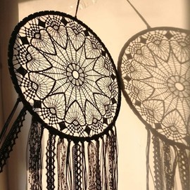 Shiwaki Black tassel dreamcatcher dream catcher home decoration for Bedroom, tent,Sitting room,Balcony,Party.(Round)