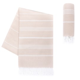 LAYNENBURG Premium Hammam Towel With Hand-Knotted Fringes - 100% Cotton - XXL Beach Towel, 100 x 200 cm - Oeko-Tex 100 - Large Beach Towel - Sauna Towel and Travel Towel (Beige)
