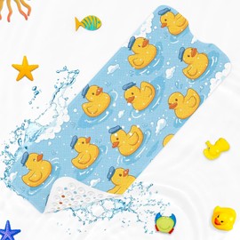 Culudea Yellow Rubber Duck Bathtub Shower Mat Blue Cute Non-Slip Tub Extra Long Bath Floor 40X16 Inch Machine Washable for Bathroom Tub Bath Mat for Toddler and Baby