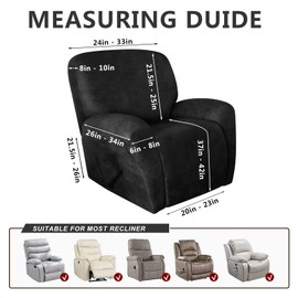 molasofa Recliner Chair Covers - 4 Pieces Leather Like Large Recliner Chair Covers with Pocket Waterproof Non Slip Stretch Recliner Slipcover for Lazy Boy Recliner Chair Washable (Dark Grey)