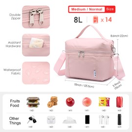 NOL Natural Organic Lifestyle Insulated Lunch Bags for Women Cooler Bag Lightweight Nylon Waterproof Lunch Box For Work (Medium, Pink)