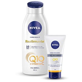Kit Reafirmante Nivea Crema Corporal Reafirmante con Q10 para Piel Normal, 400ml  Crema para Manos Antiarrugas con Coenzima Q10 y Filtros UV, 75ml    