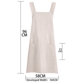 Pincy Cotton Linen Apron for Women - No-ties Cross Back Apron with Pocktes, Great for Florist, Coffee House and Kitchen(Flaxen)